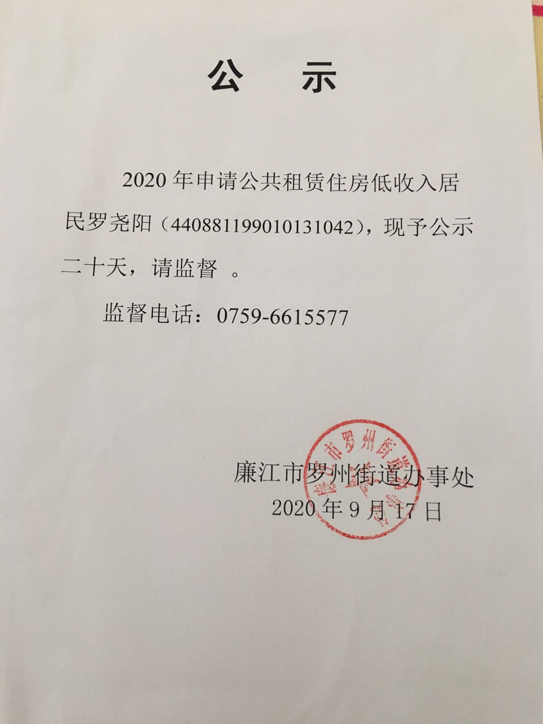 廉江市罗州街道居民廖福兴,庞勇志等申请公共租赁住房